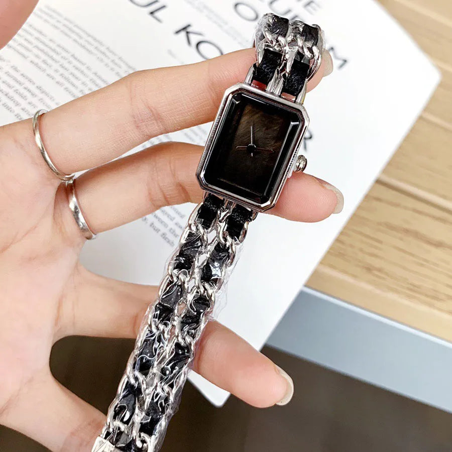 2025 NEW Fashion Brand Wrist Watches Woman Girl 20mm Rectangle Style Steel Metal Leather Band Quartz Luxury Square Clock