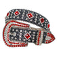 Silver Men Women Unisex Red Big AB Stones Western Cowboy Rhinestone Belt Studded Diamond Punk Belt