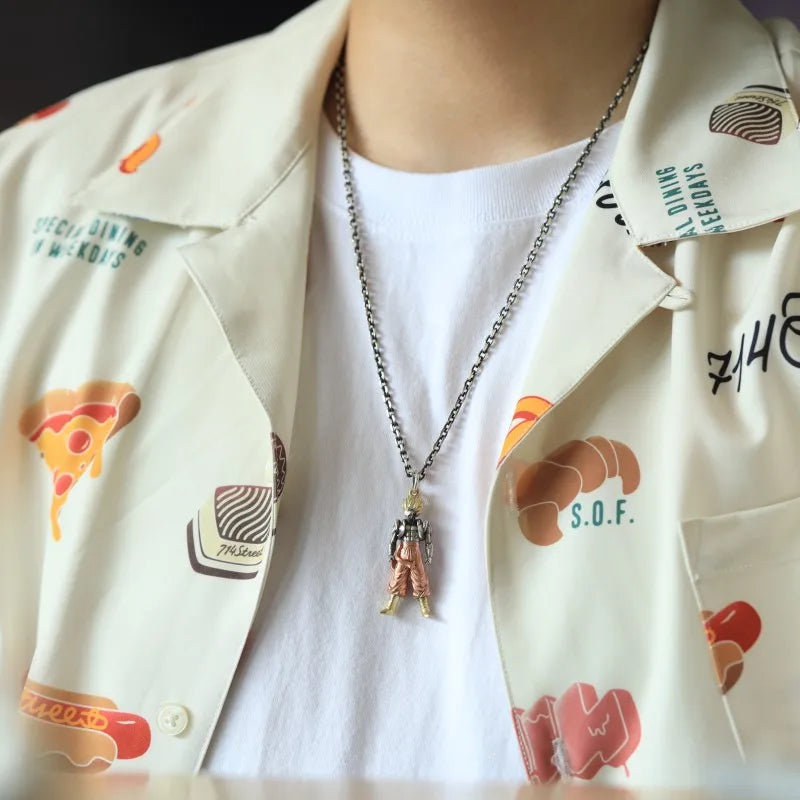 BOCAI New Real S925 Silver Jewelry Original Monkey King Saiyan Pendant Man and Woman Couples Sweater Chain Accessories