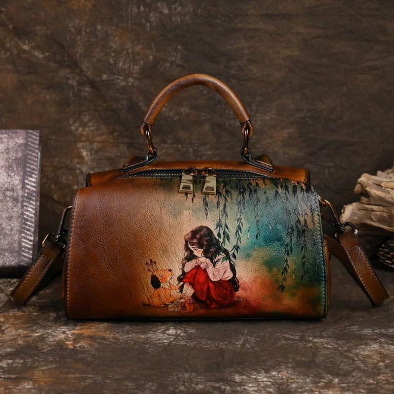 MOTAORA New Retro Leather Women's Shoulder Bag 2025 Trend Ladies Handdrawn Luxury Designer Handbag Women Bags Luxury Handbags