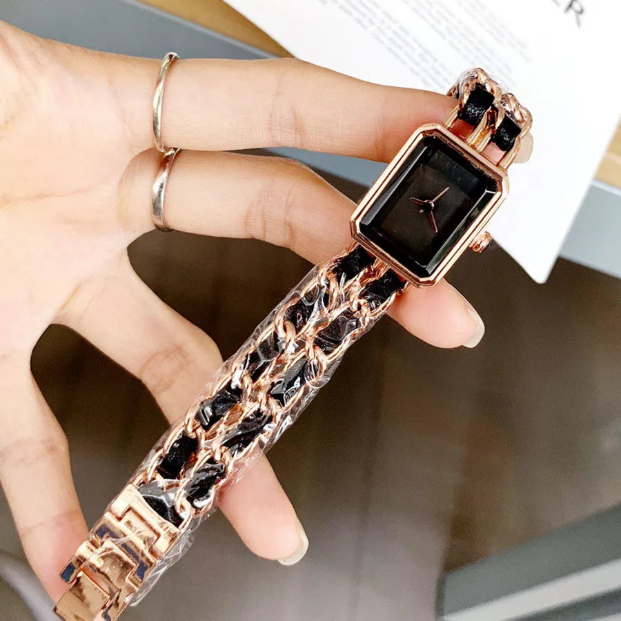2025 NEW Fashion Brand Wrist Watches Woman Girl 20mm Rectangle Style Steel Metal Leather Band Quartz Luxury Square Clock