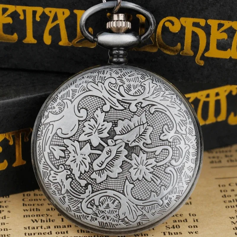 Antique Grey Quartz Necklace Pocket Watch Souvenir Pendant Watches Unique Gifts Unisex Fob Clock for Children Women Men