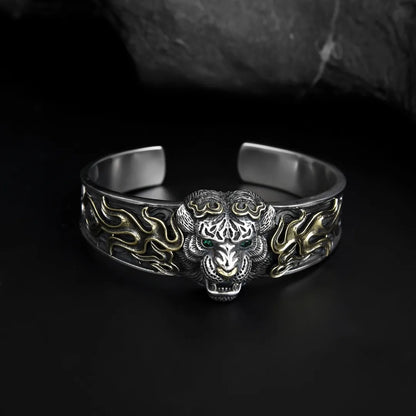 Retro national trend tiger year niche Seiko solid design Sterling Silver 925 domineering tiger bracelet for men
