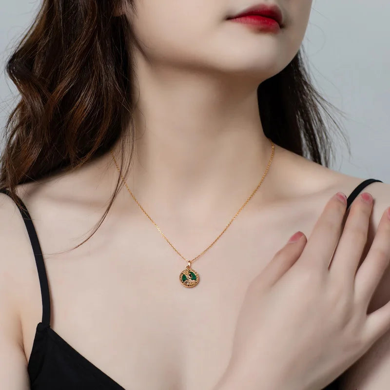 New Antique Coin Portrait Necklace for Women, Vintage Turquoise 18K Gold PT950 Platinum Silver Plated 7-layer Gold Pendant