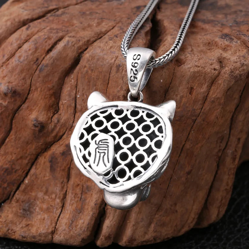 S925 Sterling Silver Charms Pendants for Women Men New Fashion Hollow Retro 3D Tiger Head Zircon Eyes Punk Jewelry Wholesale