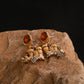 Vintage Gold Castle Enamel Earring 925 Silver Pin Red Agate Crystal Ear Stud Drop Hoop Party Show Wedding Victorian Era Jewelry