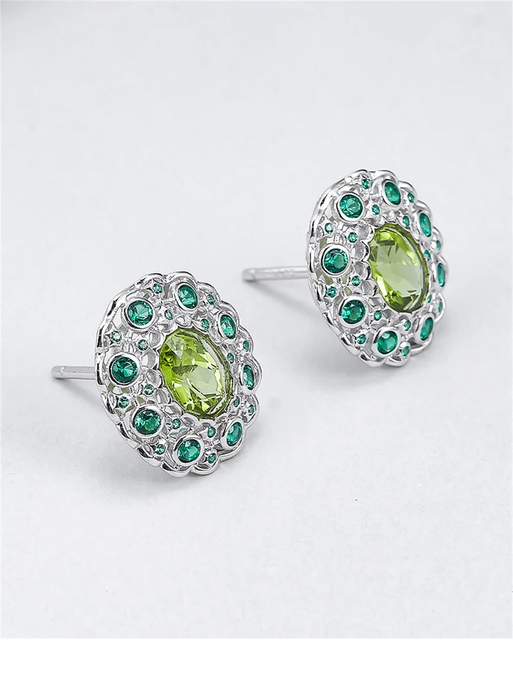S925 Sterling Silver Studs Earring for Women Peridot Micro Inlay Zirconl Palace Style Ear Studs Fashion Jewelry Wholesale