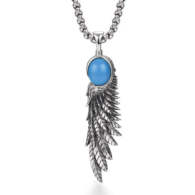 Necklace Pendant Pure 925 Sterling Silver Feather Blue Turquoise Luxury Brand Fine Jewelry Women Men 2024 New Christmas Gift P19