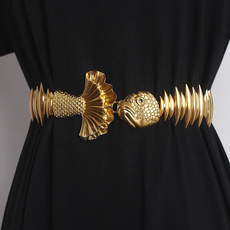 2024 New Designer Belts For Women High Quality Luxury Brand Female Elastic Gold Belt Ladies Waist Fish Metal Dress Waistband