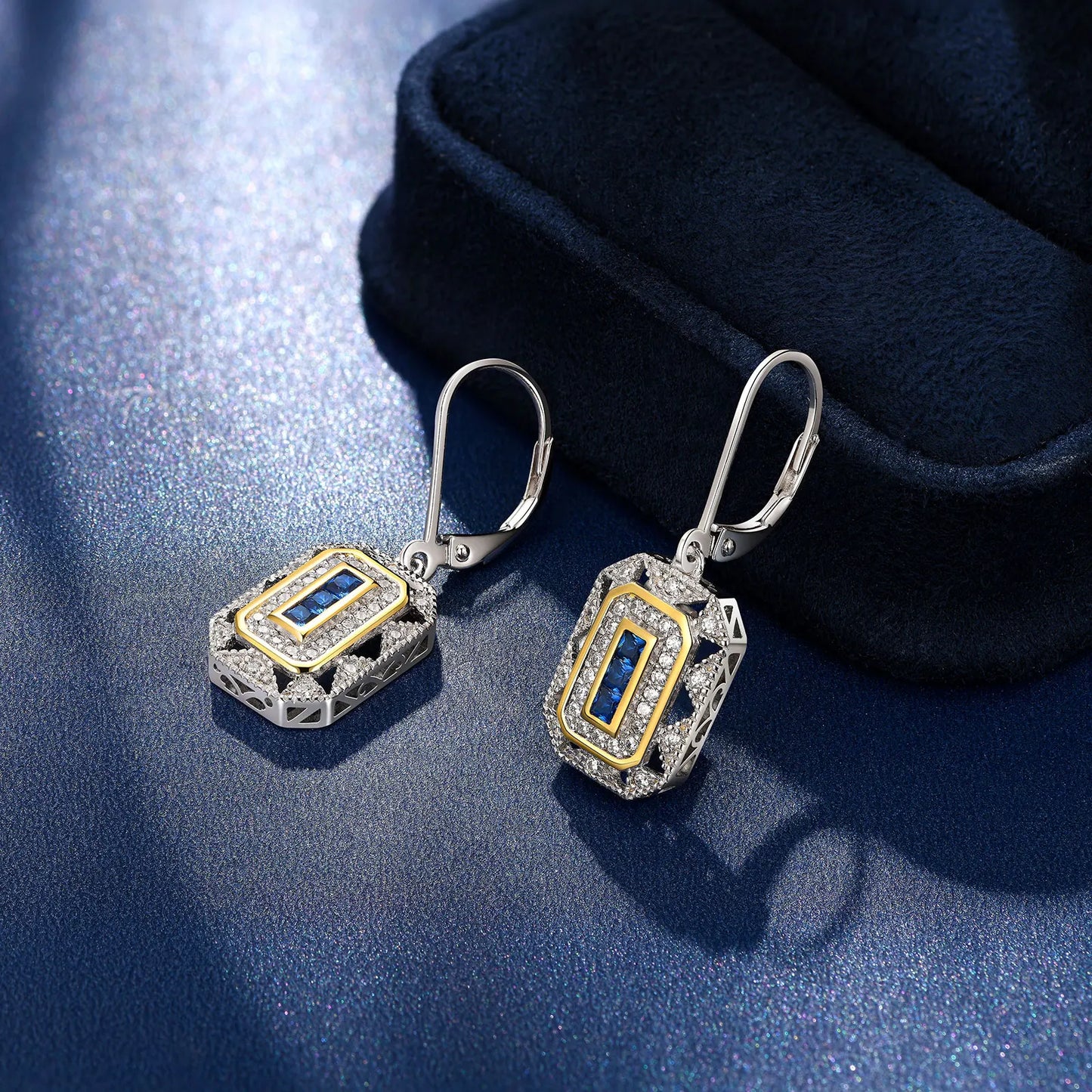 Newshe Solid 925 Sterling Silver K Gold Dangle Drop Earrings for Women Sapphire White AAAAA CZ Vintage Jewelry JE1581