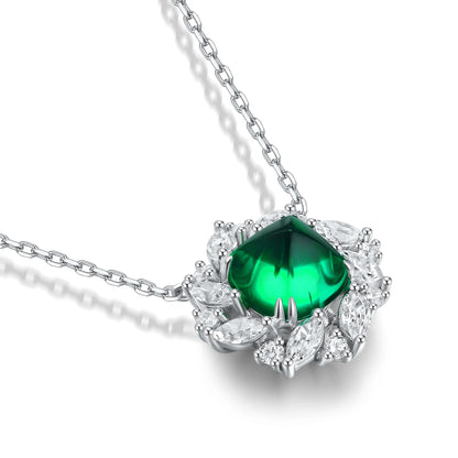 Cushion Shape Vintage 925 Sterling Silver Lab Grown Emerald Pendant Necklace Lab Grown Diamond Necklace for Gift
