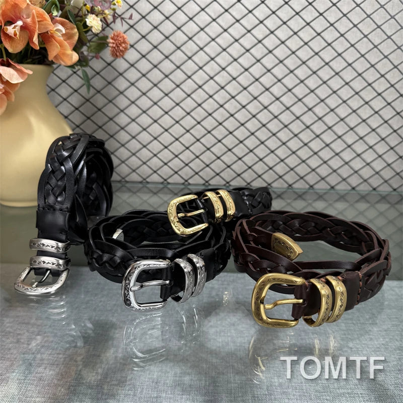 High Quality Cowhide Unisex Luxury Goods Designer Men's Woman ceinture Pattern Needle Buckle Belt With Use Hand Wovens 3CM BC
