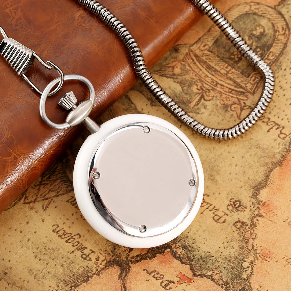 Minimalist Retro Green/White Jade Quartz Pocket Watch Silver Snake Pocket Chain Pendant Antique Pocket Clock Gift Men Women
