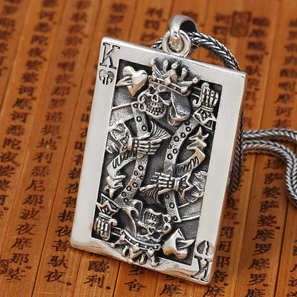 S925 sterling silver trendy retro creative personality poker card K pendant men's Thai silver punk style skull pendant