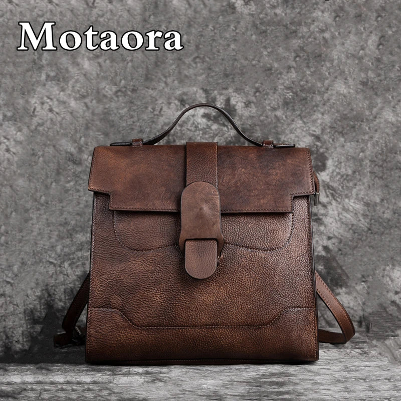 MOTAORA Vintage Genuine Leather Women's Bag For Woman Shoulder Bags 2025 New Hand Painted Ladies Handbag Luxury Girls School Bag