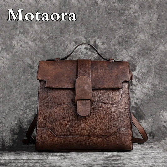 MOTAORA Vintage Genuine Leather Women's Bag For Woman Shoulder Bags 2025 New Hand Painted Ladies Handbag Luxury Girls School Bag