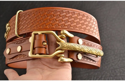 Cavalry genuine copper buckle belt, hand strap Cavalry men's casual pants belt 100% cowhide genuine leather men's denim belt
