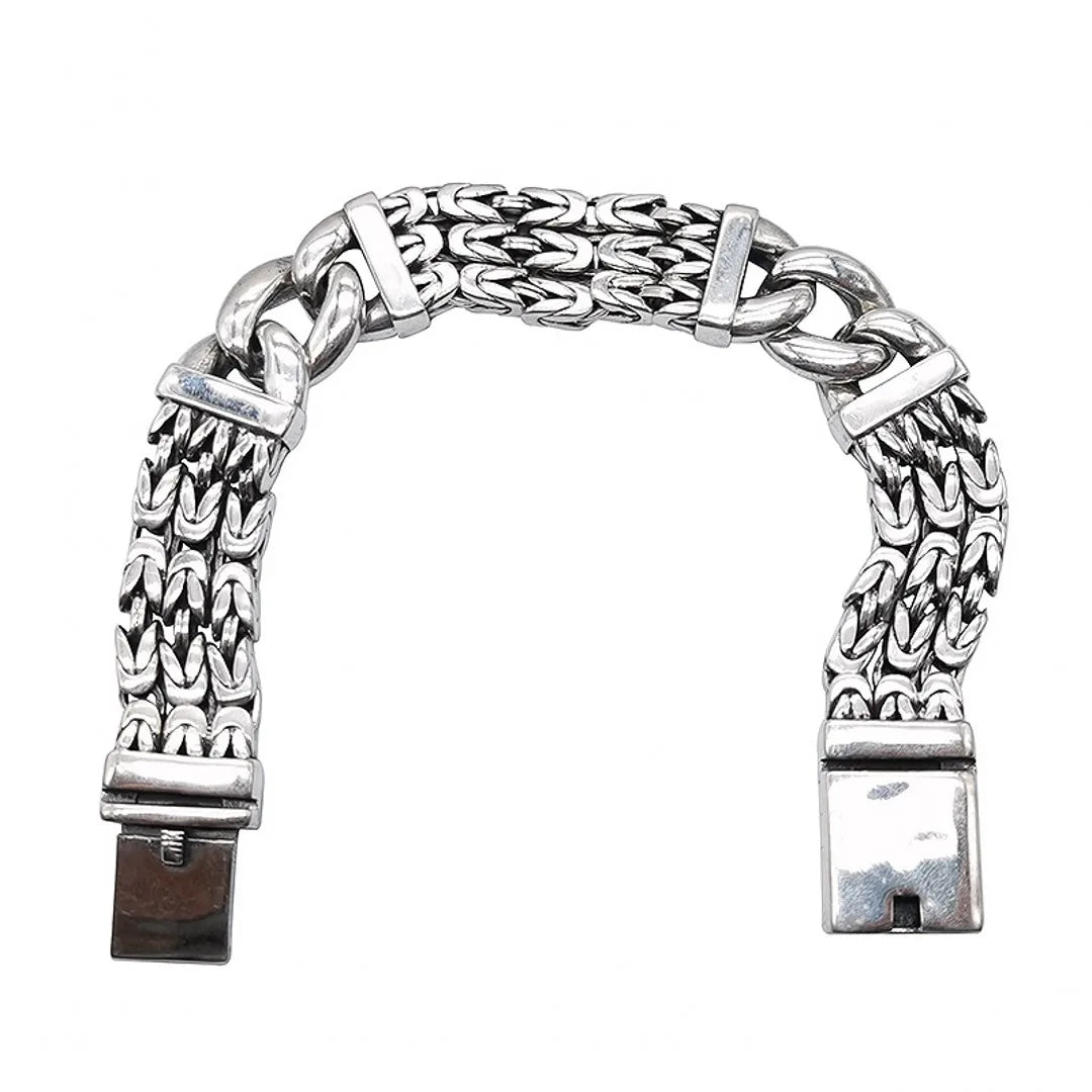 BOCAI NEW S925 Sterling Silver Vintage Personality Peace Pattern Buckle Men's Bracelet