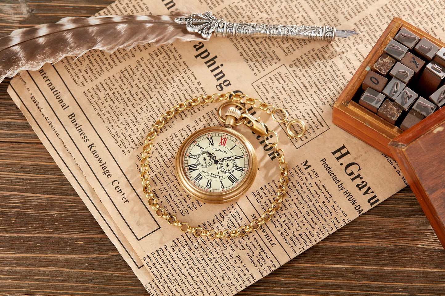 Antique Copper London 1856's Antique 5 Hands Mechanical Pocket & Fob Watches Hand Winding Skeleton Mens Pocket Watch 30Cm Chain