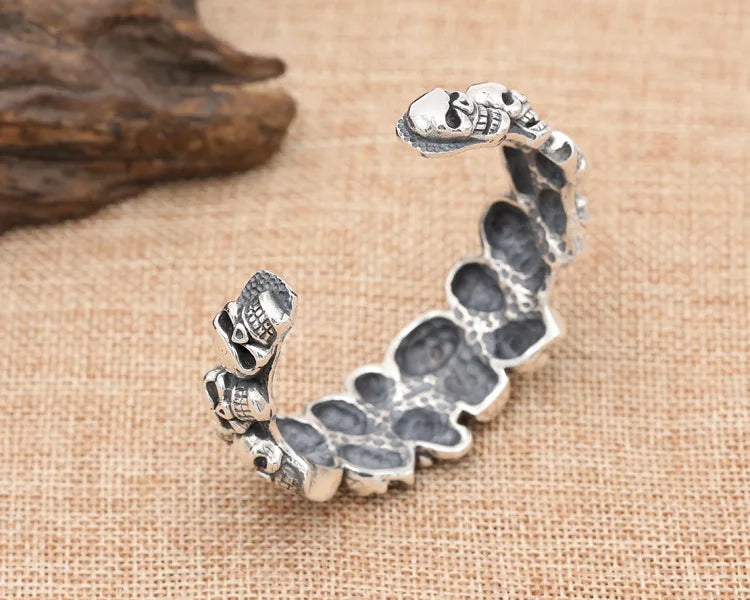 S925 sterling silver jewelry retro thai silver domineering men skull trendy punk style open bracelet