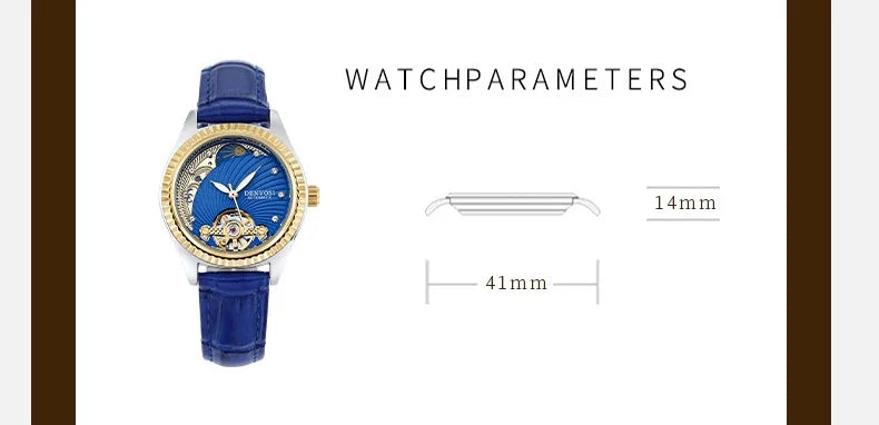 Ladies Flywheel double hollowed luxury fashion casual luminous leather watch with automatic mechanical waterproof wristwatch