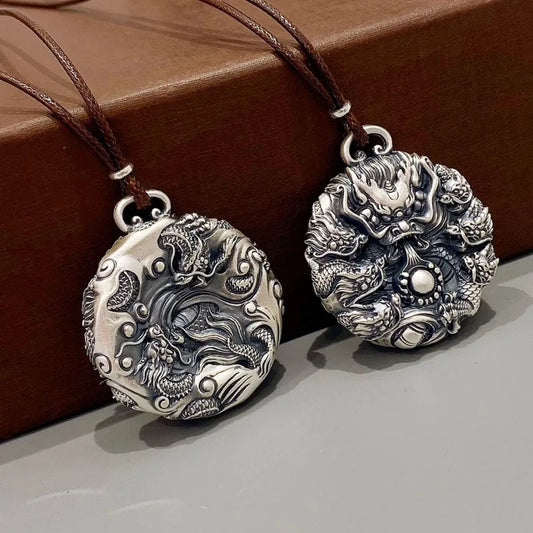 BOCAI Real S999 Pure Silver Jewelry Ancient Fatai Retro High Relief Chinese Dragon Domineering Trend Men Pendant