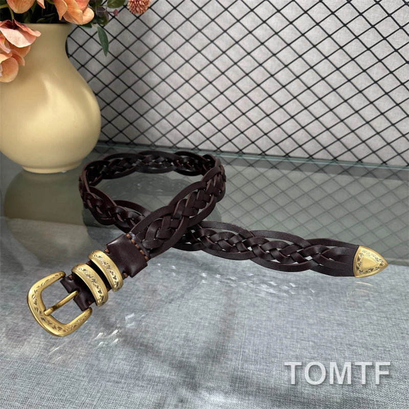 High Quality Cowhide Unisex Luxury Goods Designer Men's Woman ceinture Pattern Needle Buckle Belt With Use Hand Wovens 3CM BC