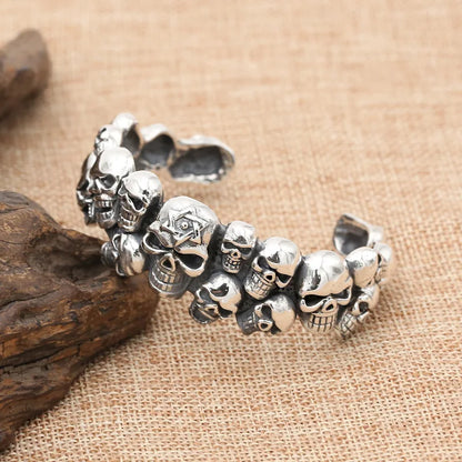 S925 sterling silver jewelry retro thai silver domineering men skull trendy punk style open bracelet