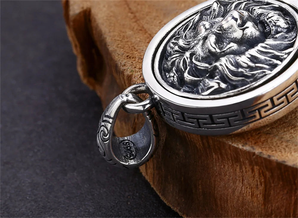 Genuine S925 Sterling Silver Charm Pendants for Women Men New Fashion Relief Lion Head Rotatable Vintage Punk Jewelry Wholesale