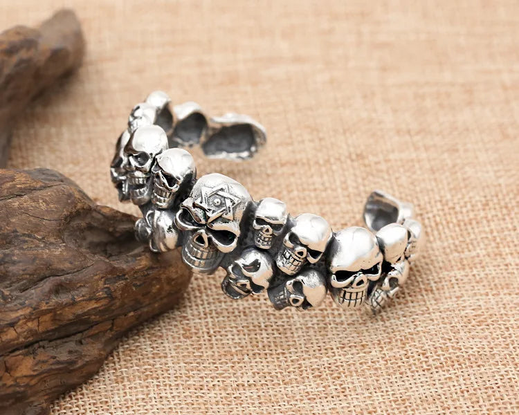 S925 sterling silver jewelry retro thai silver domineering men skull trendy punk style open bracelet