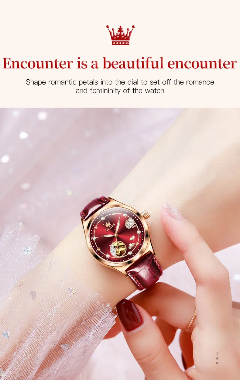 OLEVS Brand Ladies' Watch Fully Automatic Mechanical Watch Fashion Leather Strap 6601