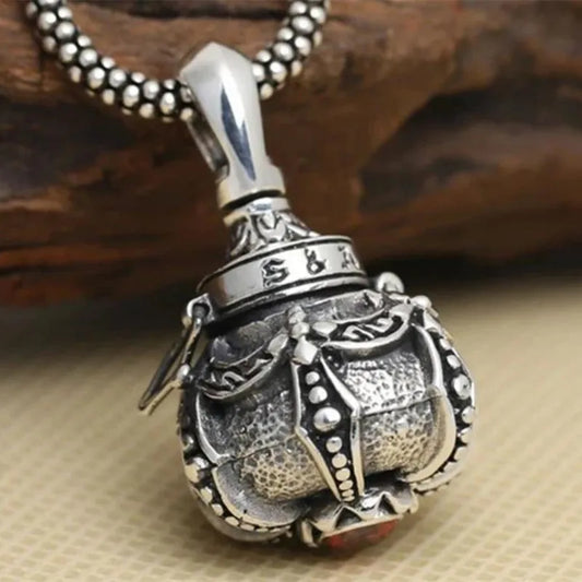 Buddha Men Pendant 925 Sterling Silver Ruby Buddhist Heart Sutra Can Hold Thing Gum Box Necklace Pendant Jewelry 2025 New FP47