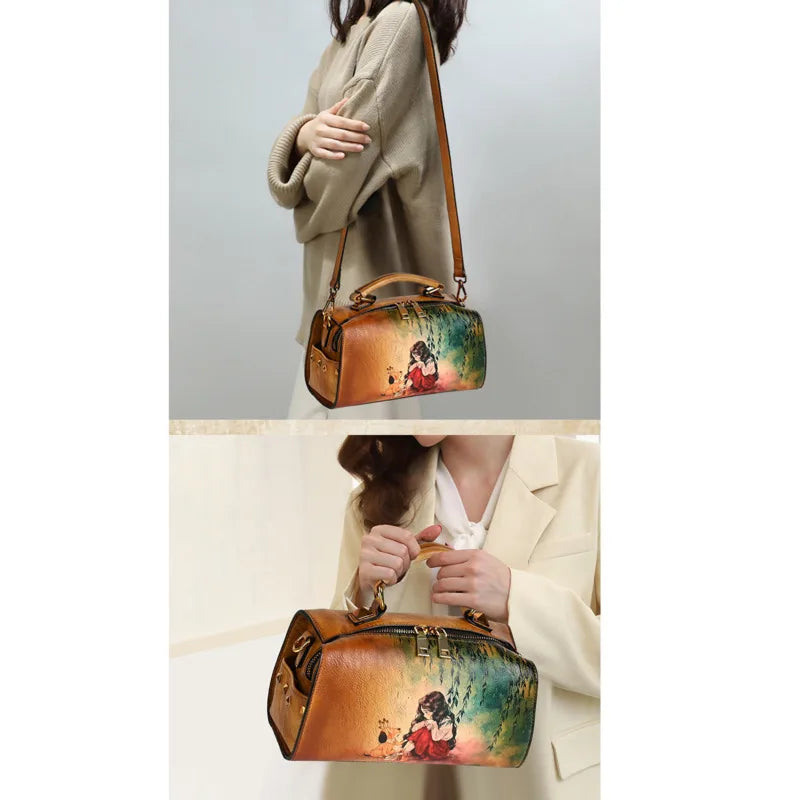 MOTAORA New Retro Leather Women's Shoulder Bag 2025 Trend Ladies Handdrawn Luxury Designer Handbag Women Bags Luxury Handbags