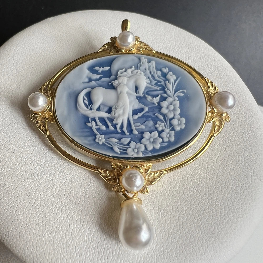 925 Sterling Silver Cameo Charms & Pendant Natural Agate Horse Pendant for Jewelry Making