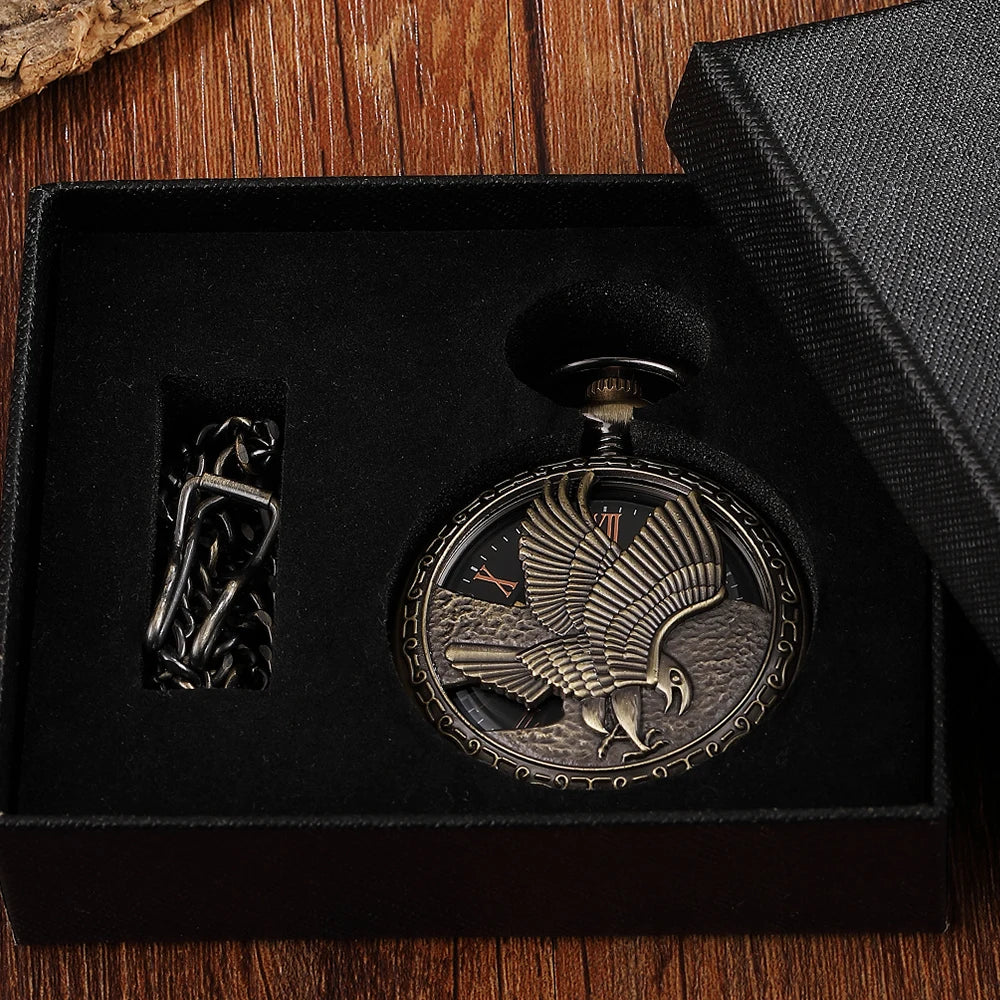 Eagle Antique Steampunk Pocket Watch Vintage Roman Numerals pocket watches for men Necklace Pendant Clock Chain Men's Women Lady