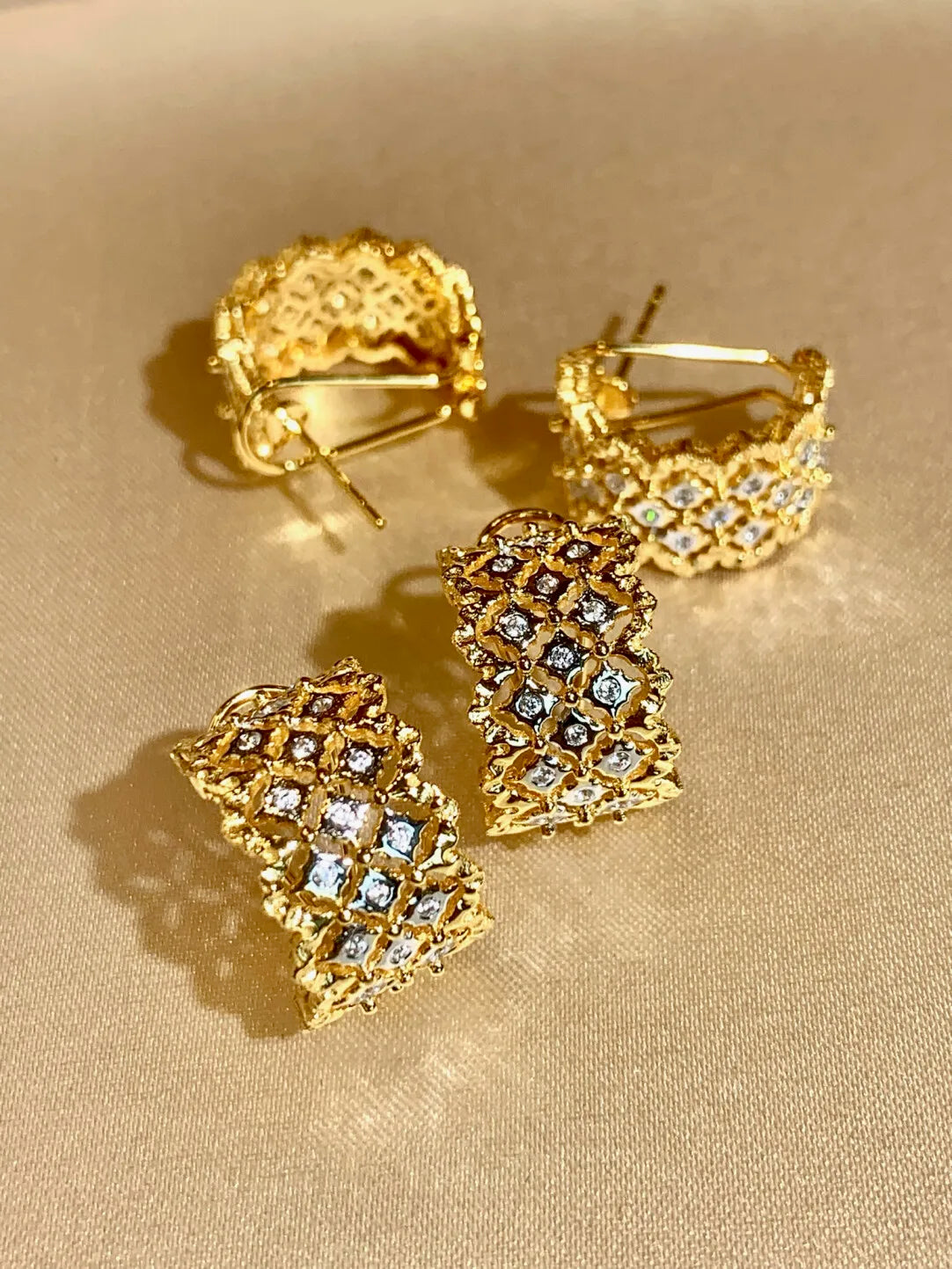 Italian Medieval-style Retro Color-blocked Lace Ring Earrings S925 Silver Gold Plated