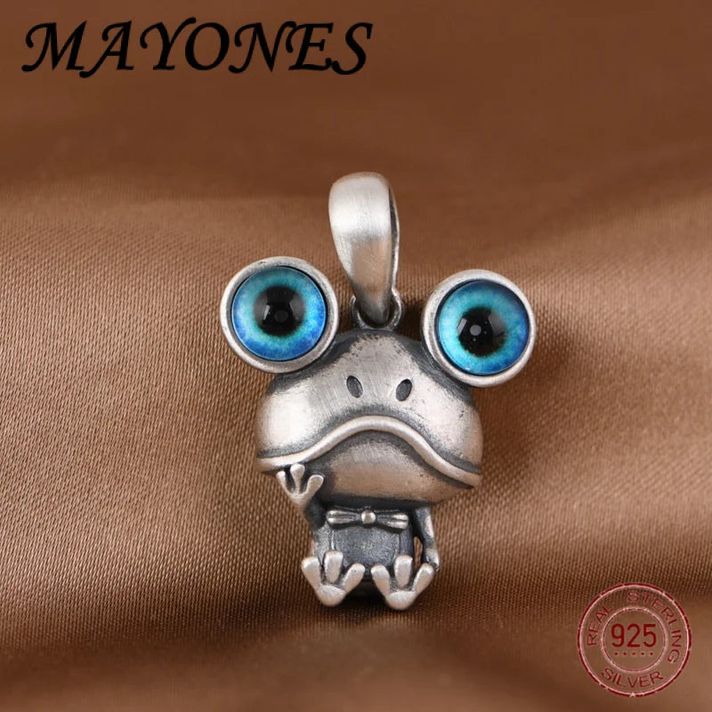 S925 Silver Charm Pendant Retro Personality Cute Big Eyes Frog Pendant Women's Fashion Creative Jewelry