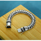 BOCAI New S925 Silver Domineering Bold Style Half Round Pattern Bolt Lock Men's Bracelet Personalized Trend Punk Hip-Hop Jewelry