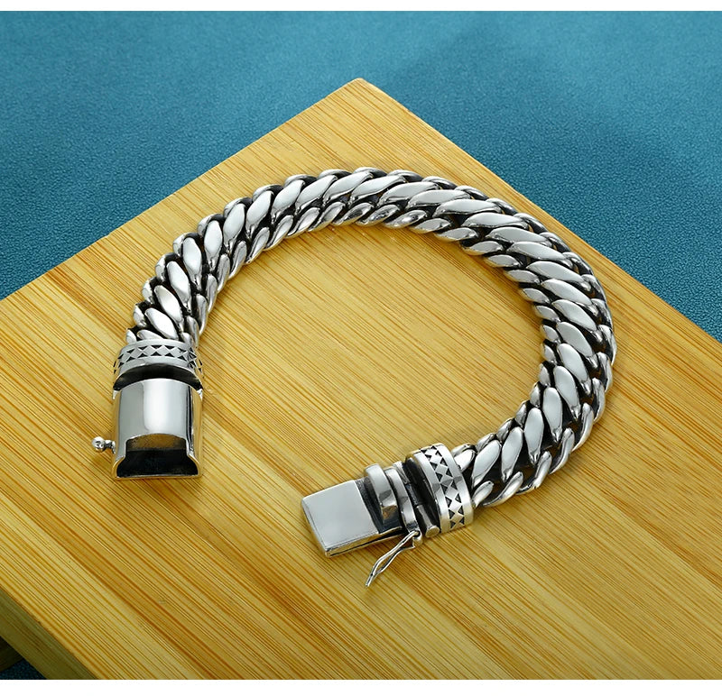 BOCAI New S925 Silver Domineering Bold Style Half Round Pattern Bolt Lock Men's Bracelet Personalized Trend Punk Hip-Hop Jewelry