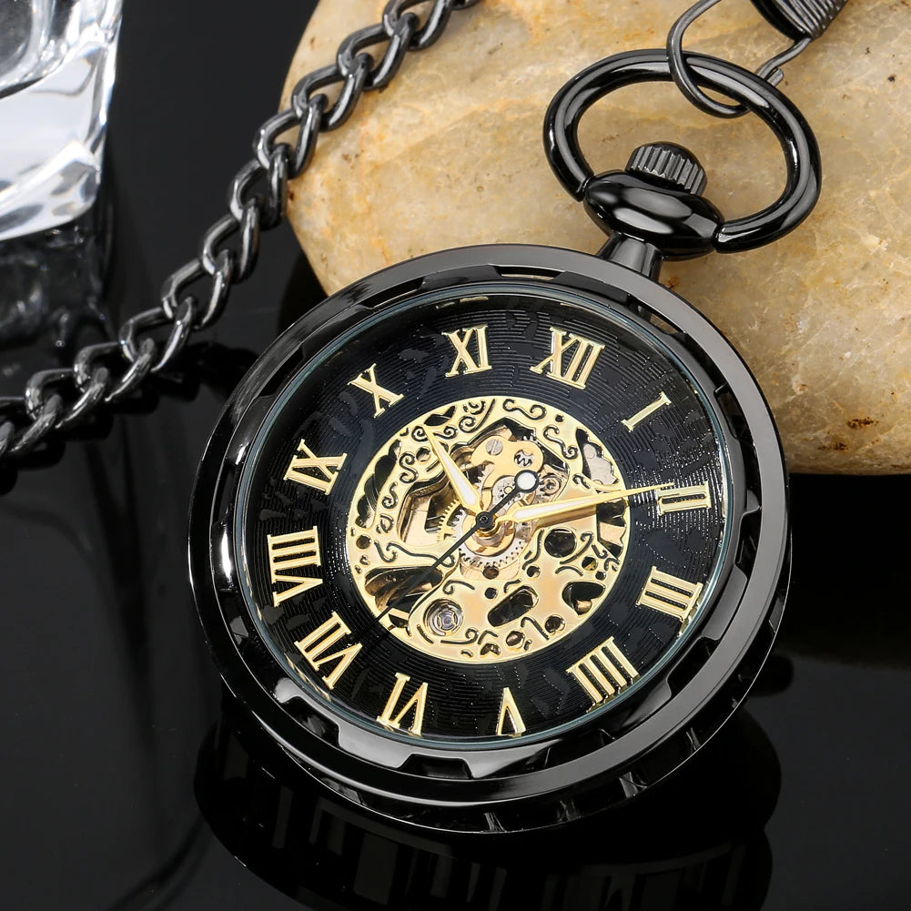 Open Face Roman Numerals Display Mechanical Hand Winding Pocket Watch Elegant Fashion Antique Manual Pocket Clock Gift for Male