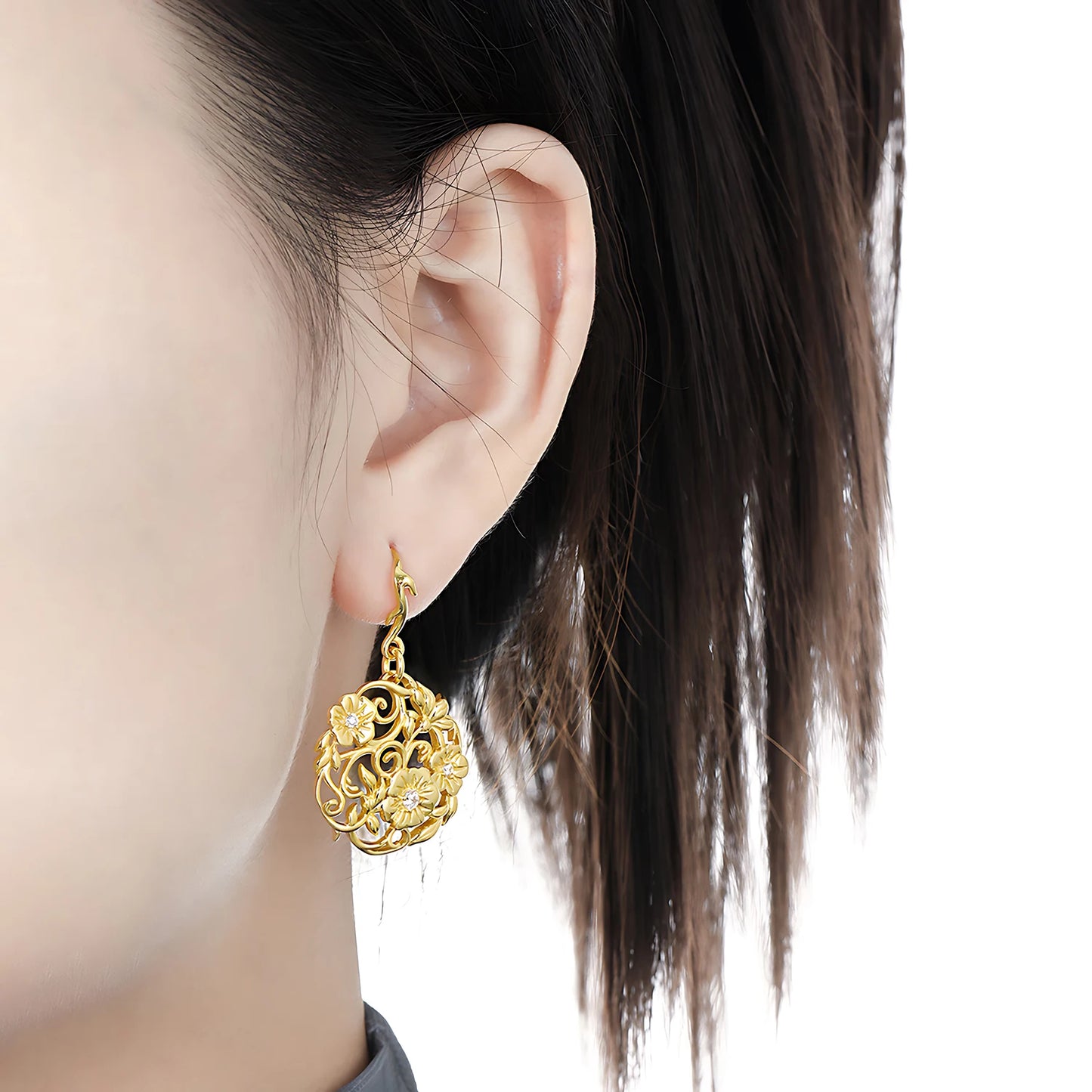 2025 Floral Filigree 925 Sterling Silver Drop Earrings Vintage Hollow Carved Design Fine Jewelry for Women Daily Elegant Style