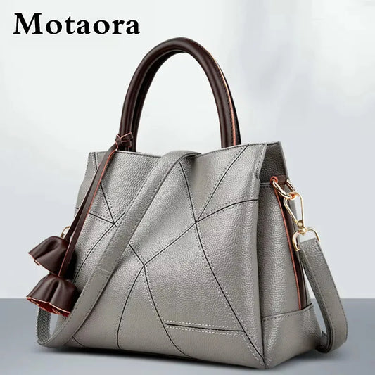 MOTAORA Premium Leather Women's Crossbody Handbag - Designer Luxury Patchwork Bag for Mature Moms
