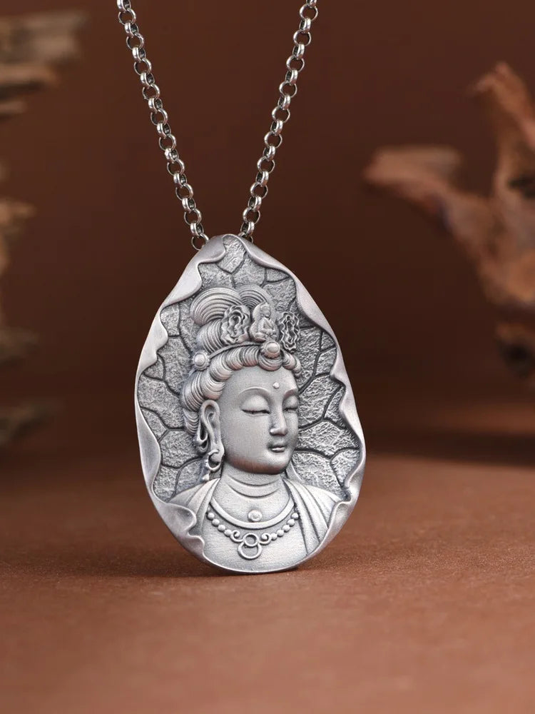 new 990 Silver Retro Wisdom Manjusri Buddha Pendant Lucky Talisman for Men and Women