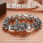 European and American S925 Sterling Silver Retro Skull Bracelet for Men, Trendy Hip-Hop Punk Bold Silver Bangle