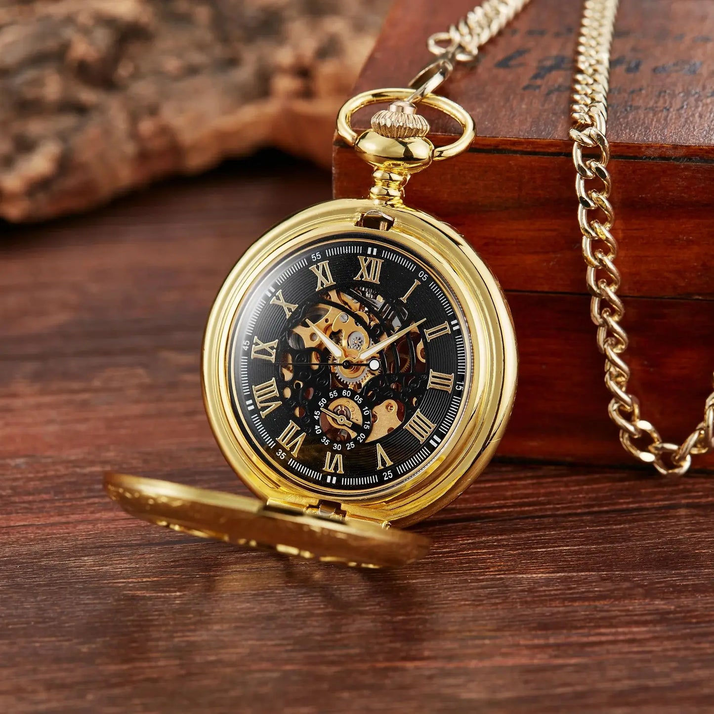Retro classic mechanical pocket watch luminous petals hollowed out flip cover manual winding men women mechanical pocket watch