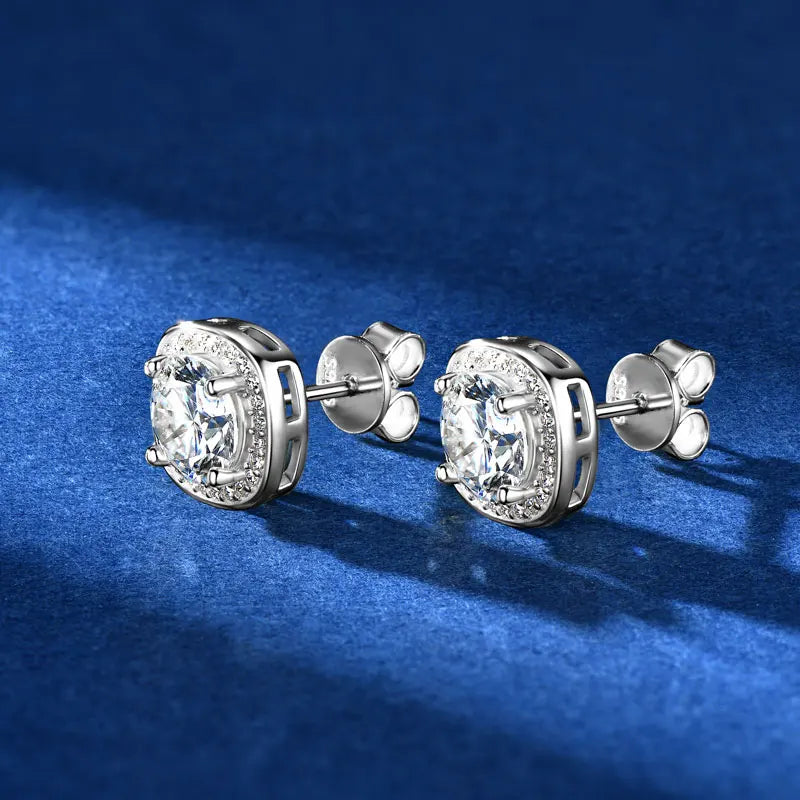 Rrjzz Classic Square 1CT Moissanit Women Earrings with Certificate 925 Sterling Silver Vintage Stud Ear for Wedding Fine Jewelry