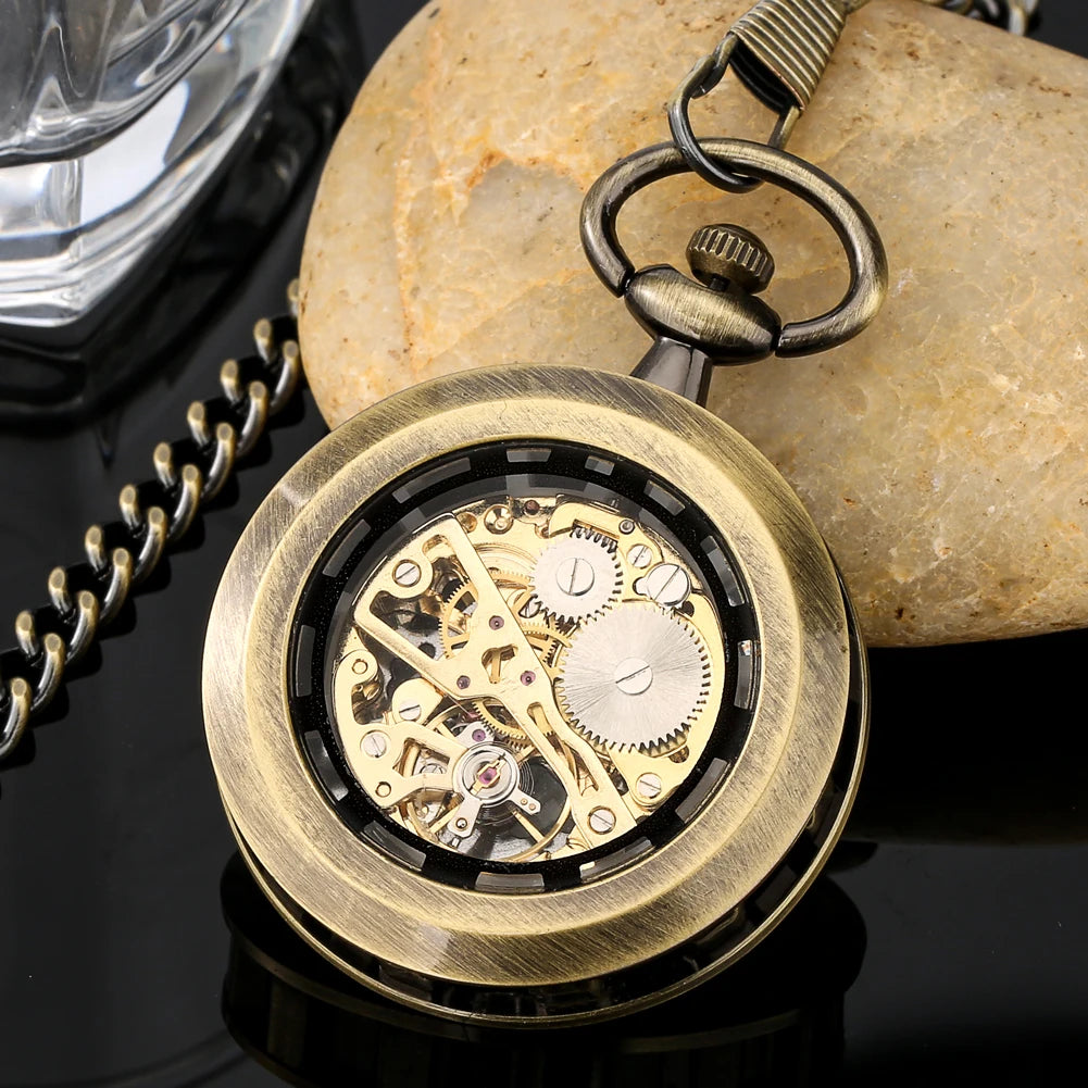 Open Face Roman Numerals Display Mechanical Hand Winding Pocket Watch Elegant Fashion Antique Manual Pocket Clock Gift for Male
