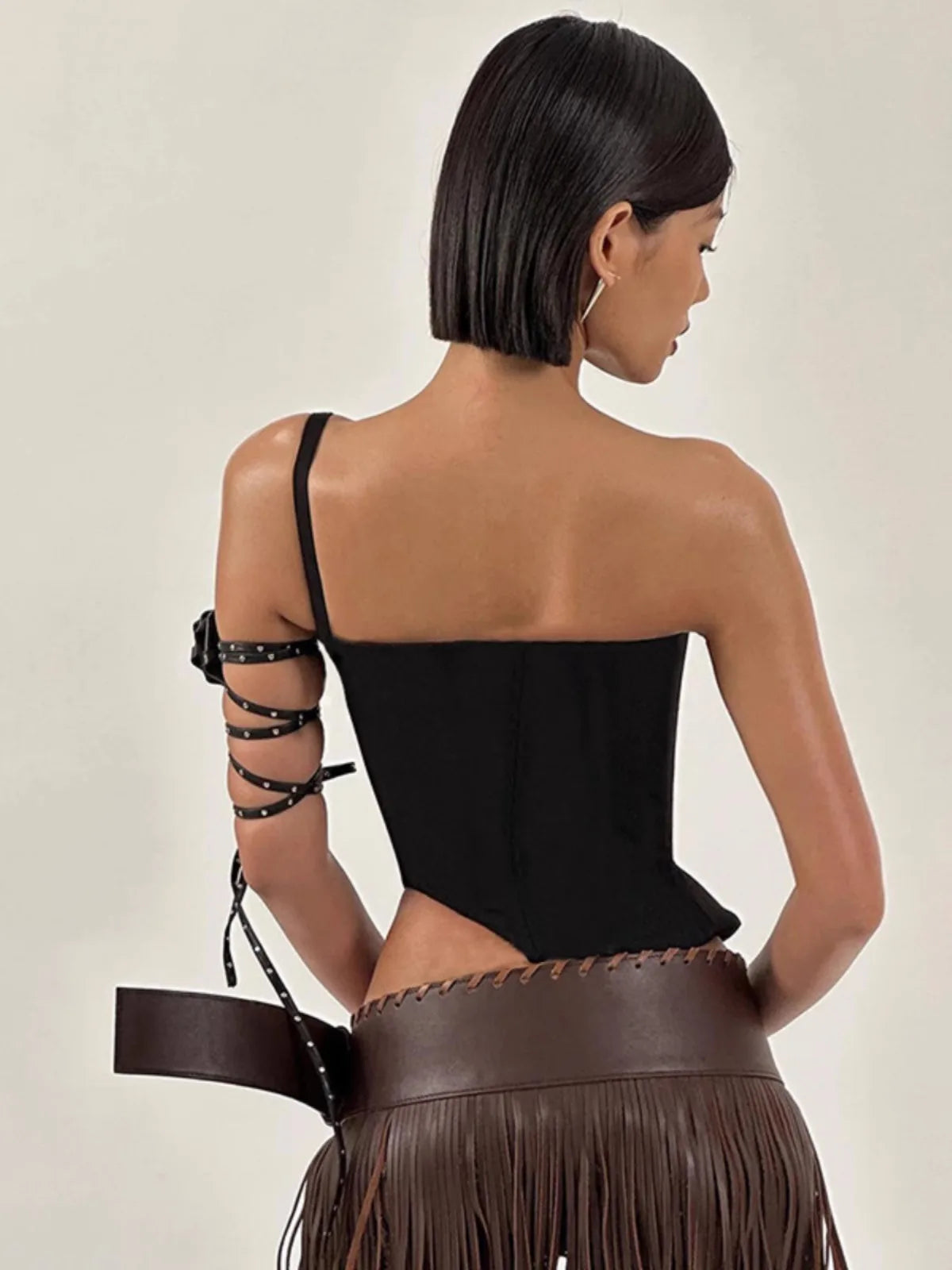 Punk Ladies Tassel Wide Belt Pu Brown Trendy Decorative Belt Nightclub Hot Girl Y2k Personality Motorcycle Trendy Belt