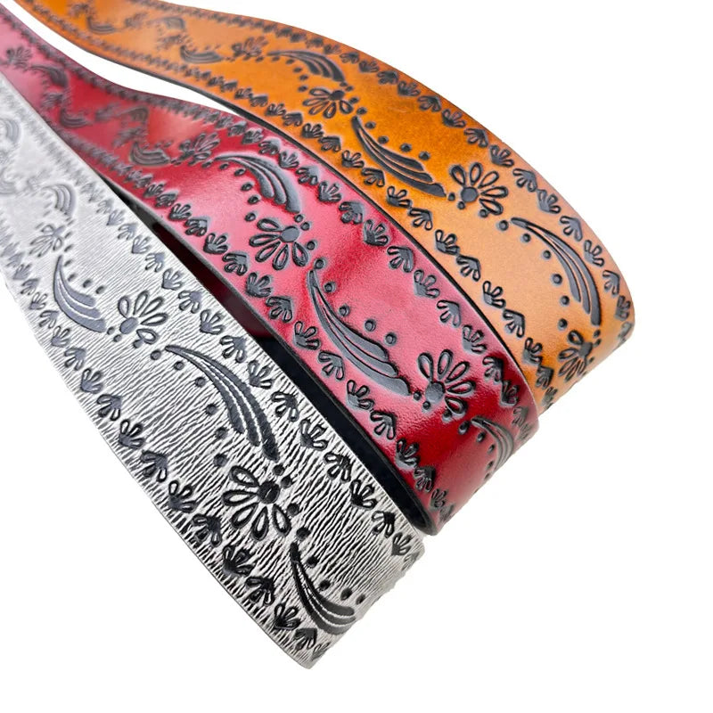 Punk retro embossed first layer cowhide belt, national personality  literary fashion bohemian port style men's and women's belt