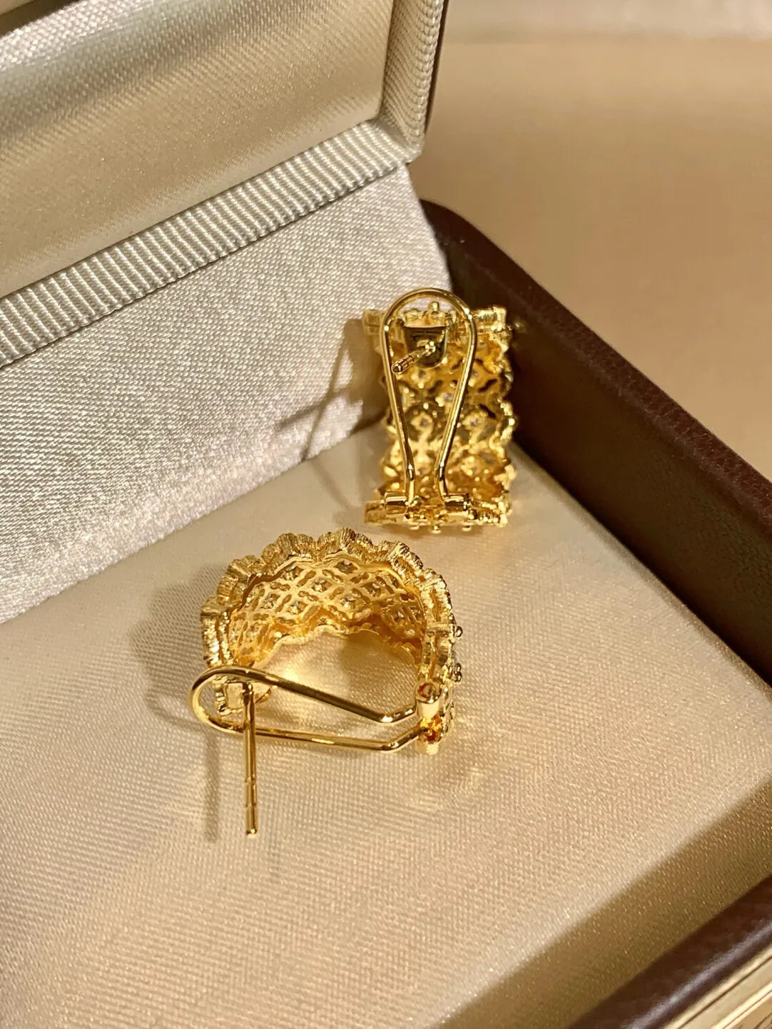 Italian Medieval-style Retro Color-blocked Lace Ring Earrings S925 Silver Gold Plated
